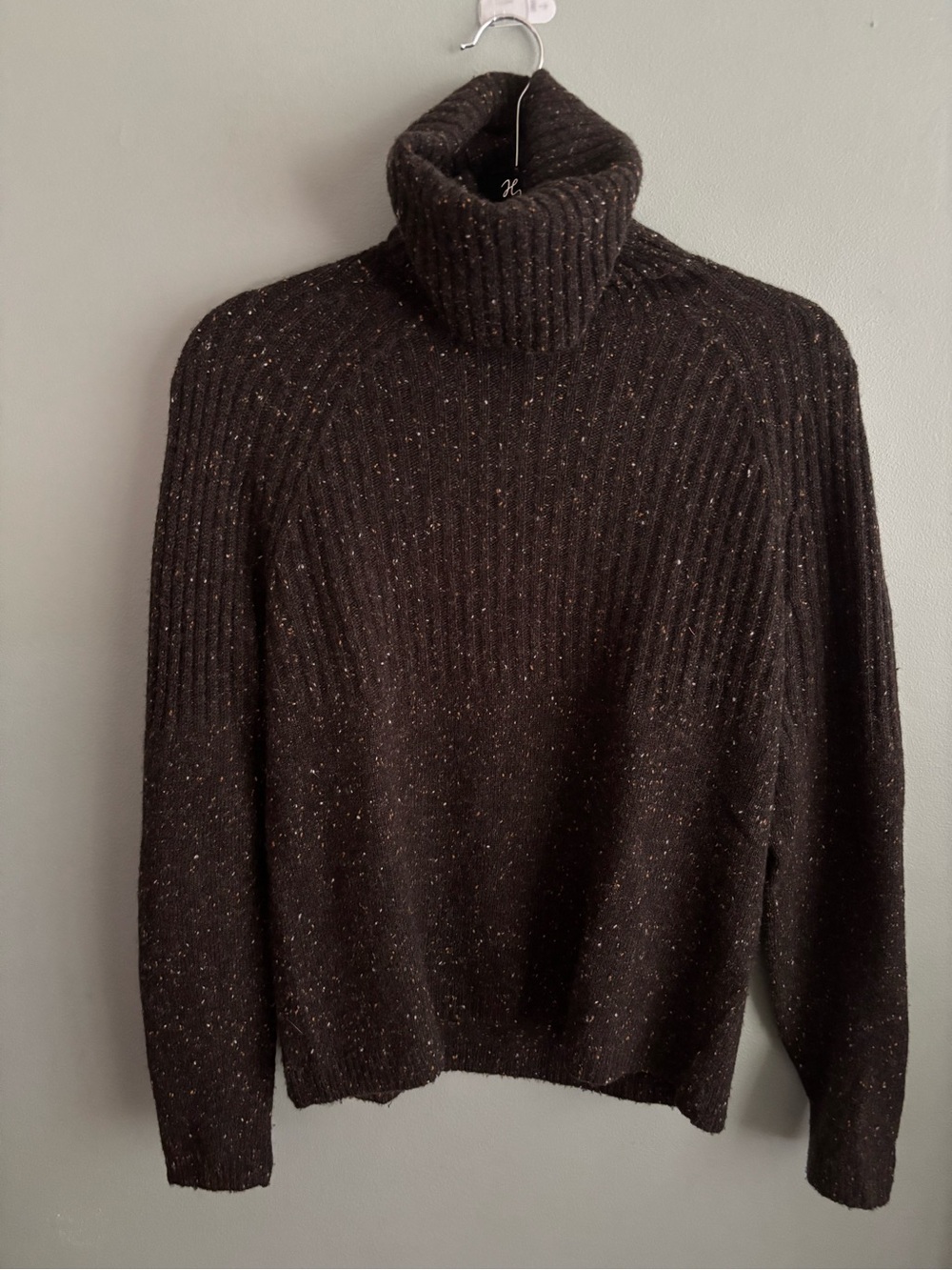 Autumn Cashmere 100% Pure Cashmere Donegal Fleck Ribbed Turtleneck Sweater XS